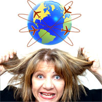 Woman tearing her hair out on the thought of making travel arrangements